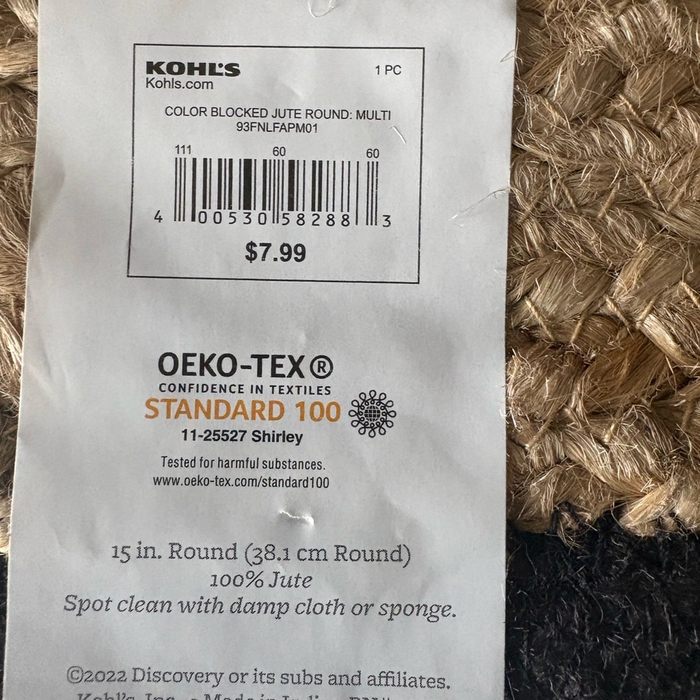 Kohl's Jute Round Placemat with Dark Border - Picture 2 of 2